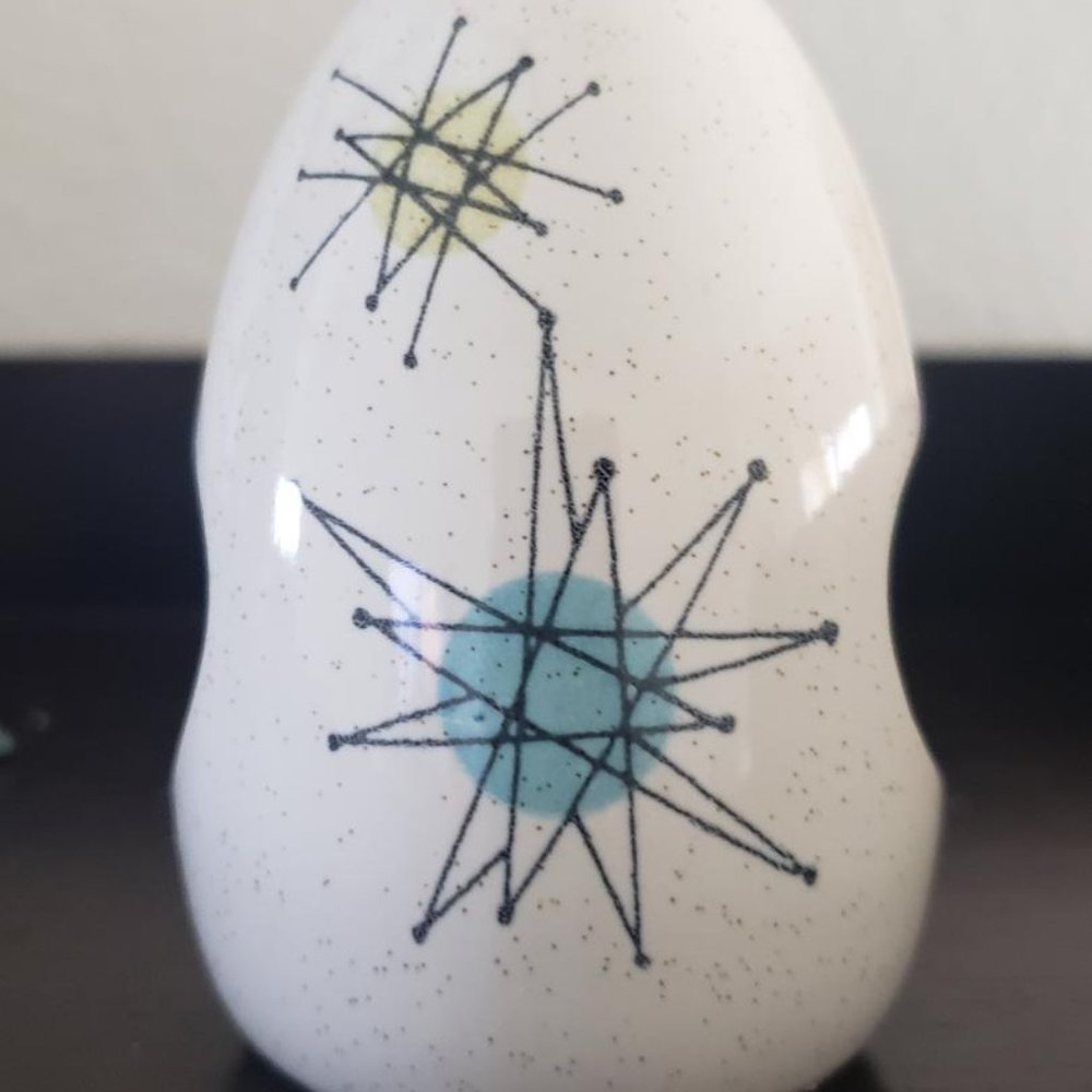 Franciscan White Ceramic Salt Shaker with Teal and Yellow Starburst Accents